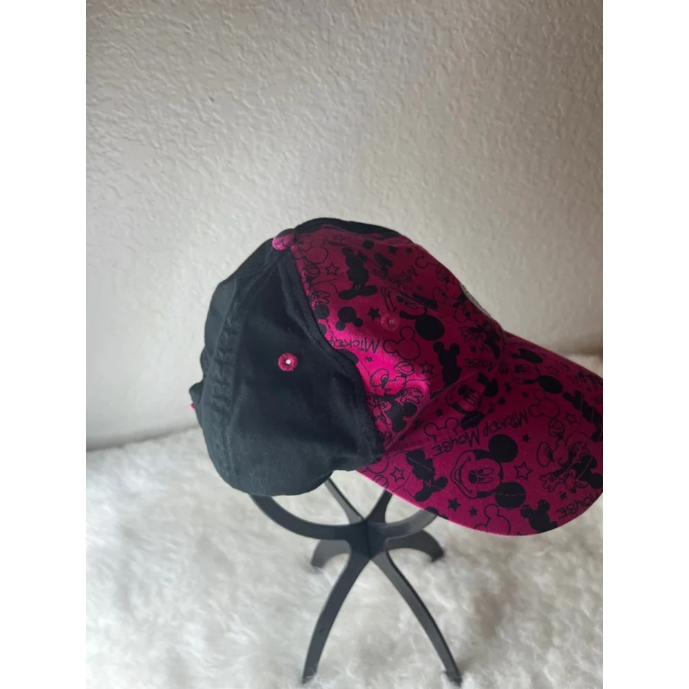 Disney Parks Mickey Mouse Hat Youth Girl Hat Black Pink Rhinestones Adjustable.